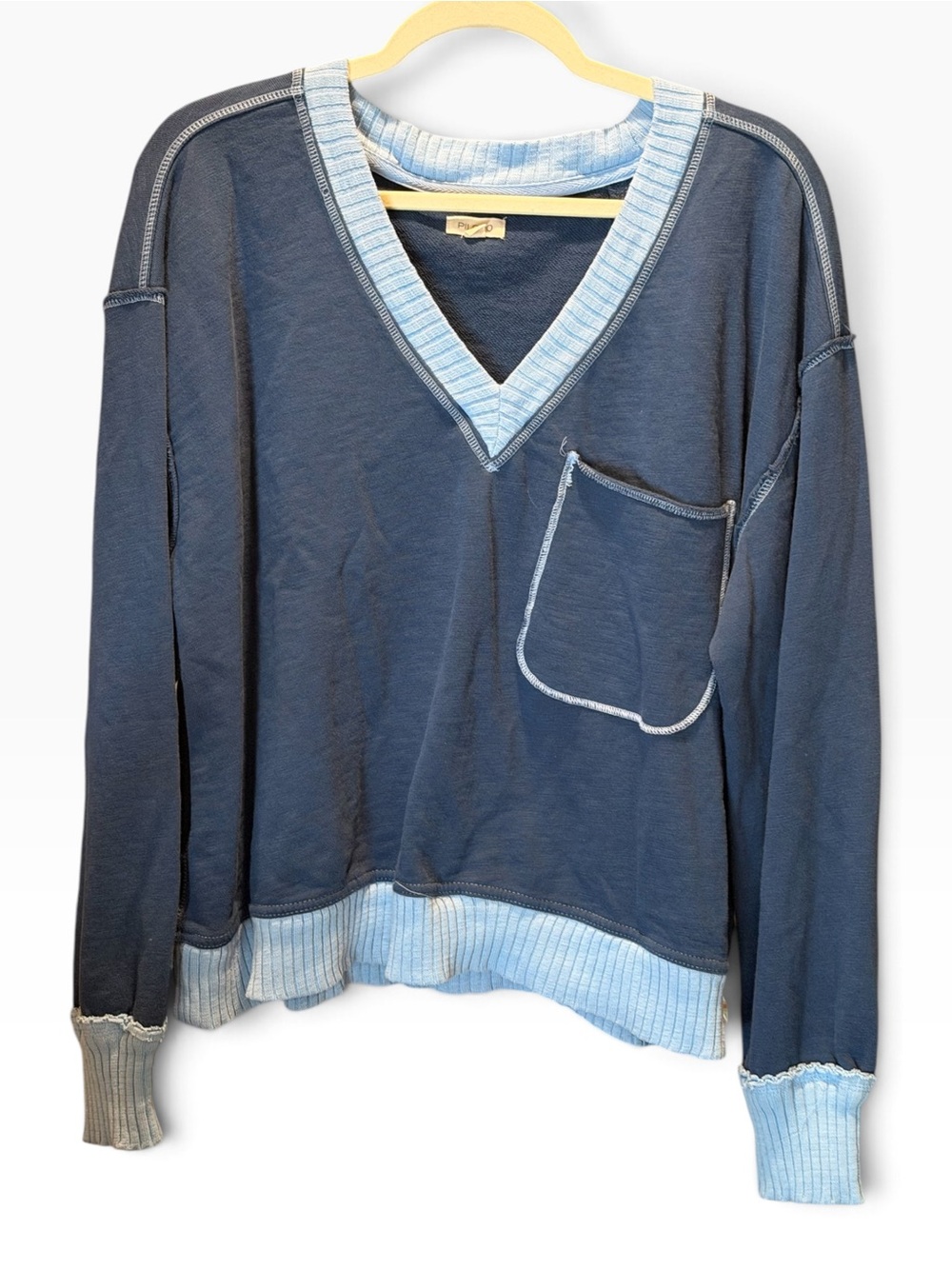 Anthropologie Pilcro The Montana Pocket Knit Top V-Neck Sweatshirt Blue Medium